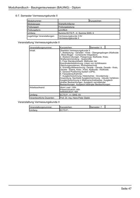 Modulhandbuch Studiengang Bauingenieurwesen (12.11 ... - FHInfo