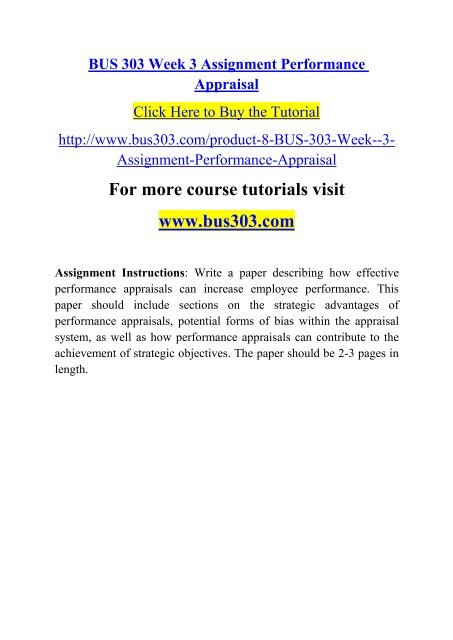 BUS 303 Week 3 Assignment Performance Appraisal