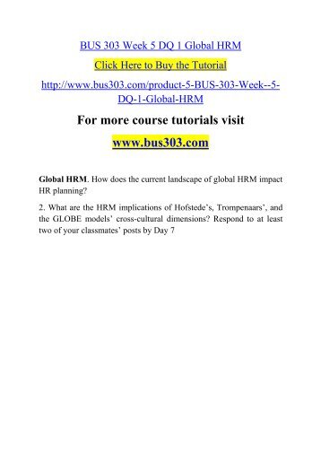BUS 303 Week 5 DQ 1 Global HRM