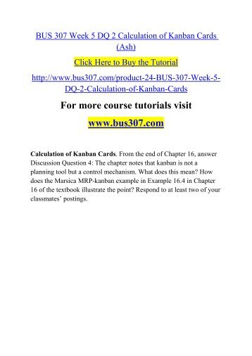 BUS 307 Week 5 DQ 2 Calculation of Kanban Cards (Ash)