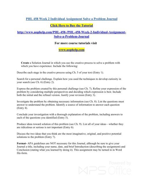 PHL 458 Week 2 Individual Assignment Solve a Problem Journal.pdf