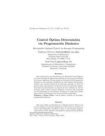 Control´Optimo Determinista via Programación Dinámica