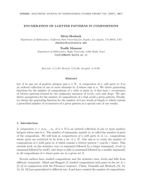 ENUMERATION OF 3-LETTER PATTERNS IN COMPOSITIONS ...