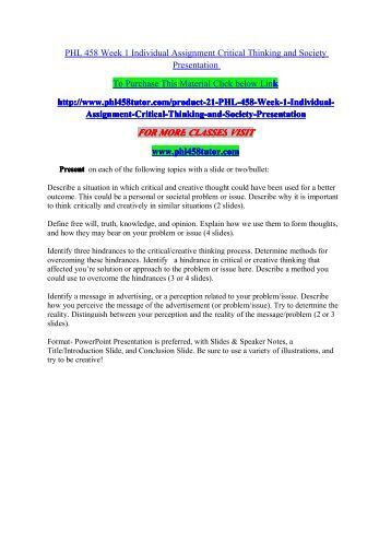 Individual assignment critical thinking application paper