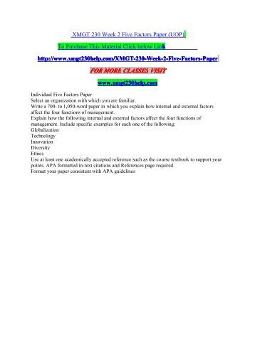 XMGT 230 Week 2 Five Factors Paper (UOP)/xmgt 230helpdotcom