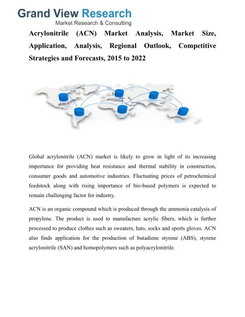 Acrylonitrile (ACN) Market Analysis, Growth, Trends To 2022: Grand View Research, Inc.