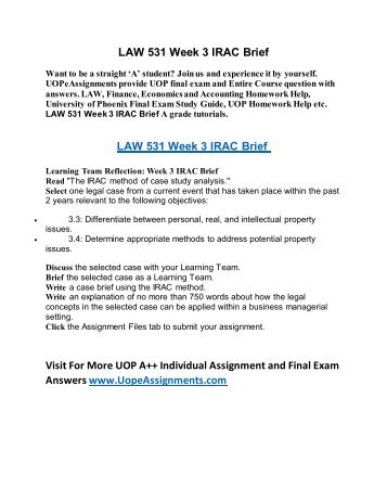 learning team irac brief week 3 Learning team reflection: week 4 irac brief darcy apao law 531 march 12, 2015 derrick wong learning team reflection: week 4 irac brief the governance principle of regulatory compliance establishes values and sets a tone of integrity within a corporation. learning team irac brief week 3 Learning team reflection: week 4 irac brief darcy apao law 531 march 12, 2015 derrick wong learning team reflection: week 4 irac brief the governance principle of regulatory compliance establishes values and sets a tone of integrity within a corporation.