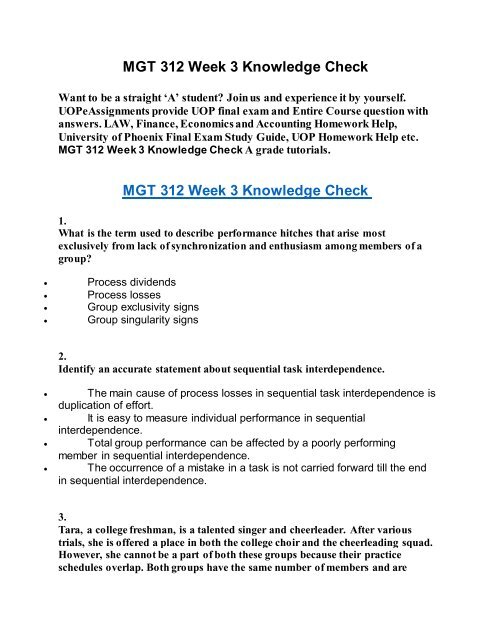 Homework help for uop