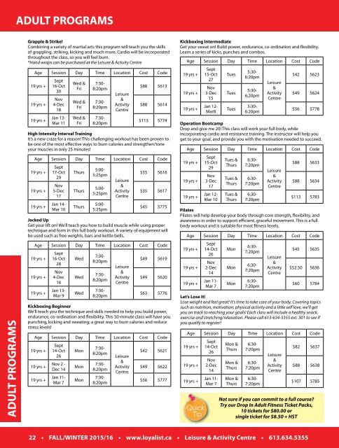 Loyalist Township Fall & Winter Recreation Services Guide