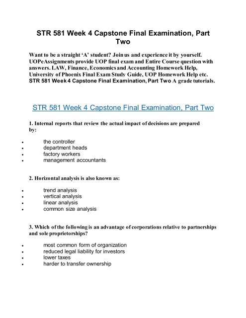 Homework help for uop