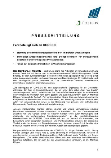 PRESSEMITTEILUNG Feri beteiligt sich an ... - Feri Trust GmbH