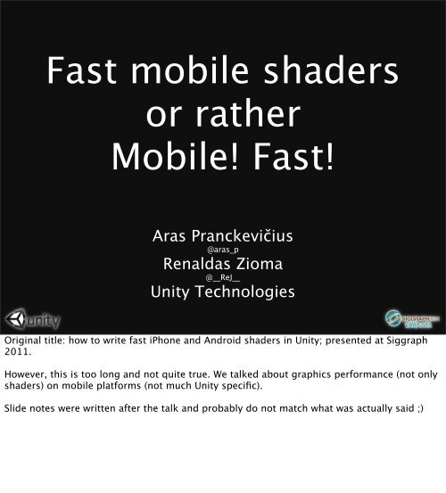 Fast mobile shaders or rather Mobile! Fast!