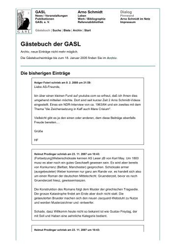 Gästebuch der GASL - GASL - Gesellschaft der Arno-Schmidt-Leser