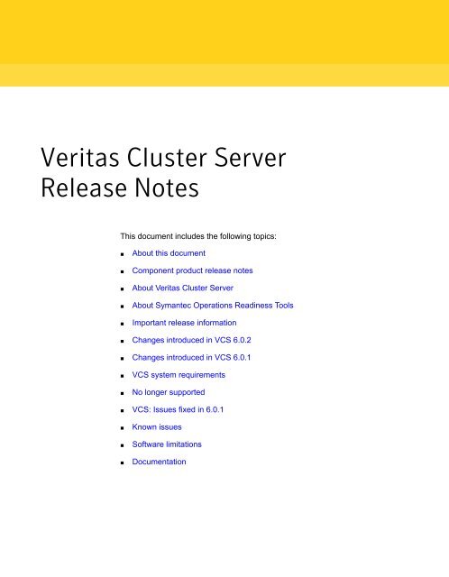 Veritas Cluster Server Release Notes