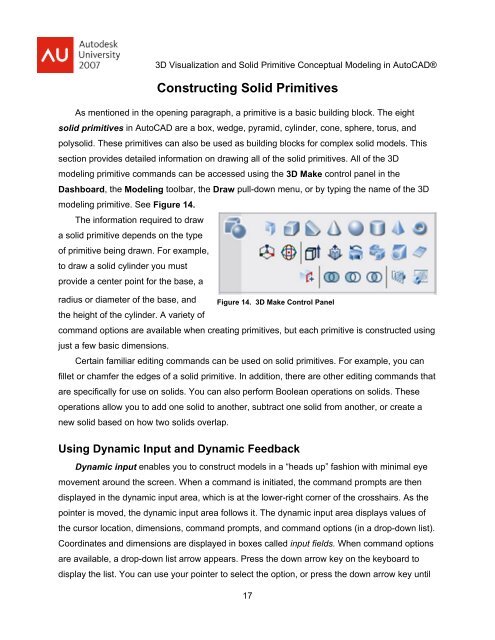 3D Visualization and Solid Primitive Conceptual Design in AutoCAD