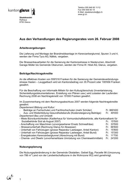 Bulletin 07 vom 26. Februar 2008.pdf - Kanton Glarus