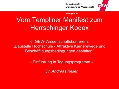 Vom Templiner Manifest zum Herrschinger Kodex - GEW