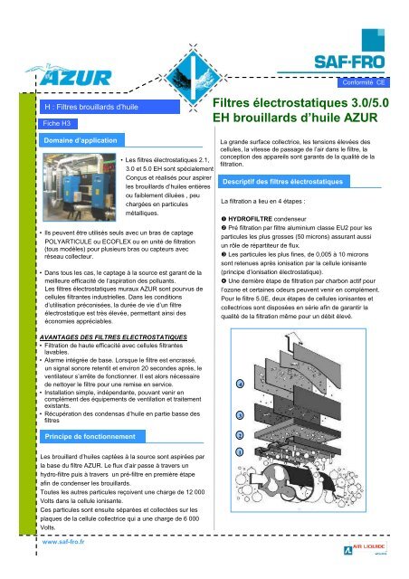 Filtres électrostatiques 3.0/5.0 EH brouillards d'huile AZUR