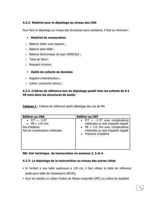 PROTOCOLE NATIONAL DE PRISE EN CHARGE DE LA MALNUTRITION AIGUE