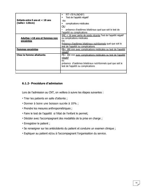 PROTOCOLE NATIONAL DE PRISE EN CHARGE DE LA MALNUTRITION AIGUE