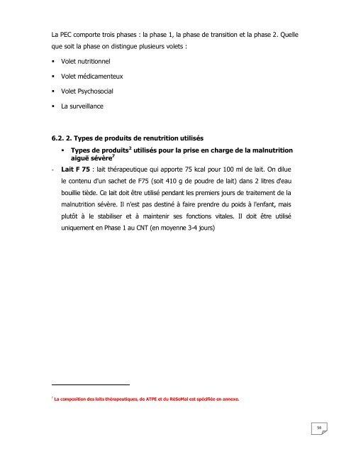 PROTOCOLE NATIONAL DE PRISE EN CHARGE DE LA MALNUTRITION AIGUE