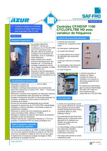 Centrales CF/HD/VF 1100 CYCLOFILTRE HD avec variateur de fréquence