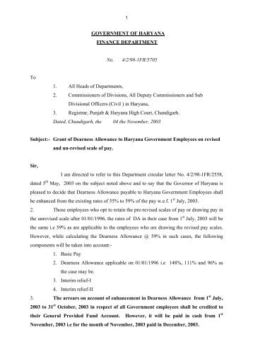 GOVERNMENT OF HARYANA FINANCE DEPARTMENT No. 4/2/98 ...