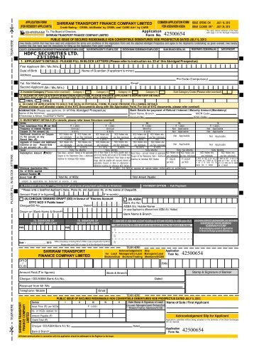 APPLICANT'S UNDERTAKING SHRIRAM TRANSPORT FINANCE COMPANY LIMITED