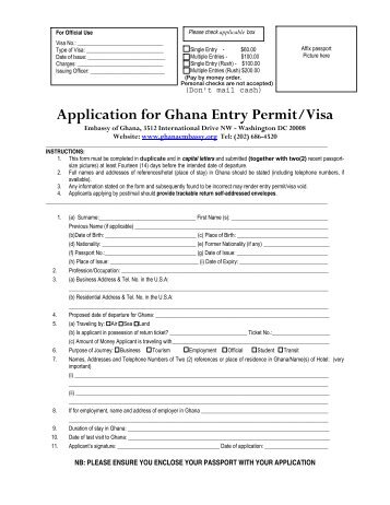 Application for Ghana Entry Permit/Visa