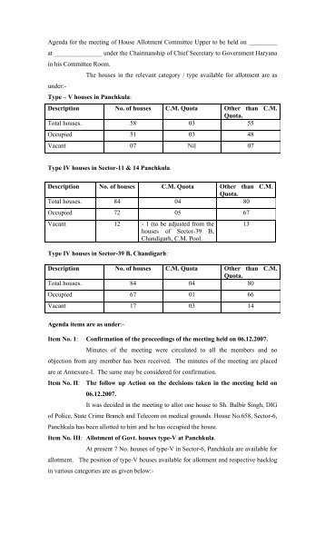 Agenda for the meeting of House Allotment Committee Upper to be ...