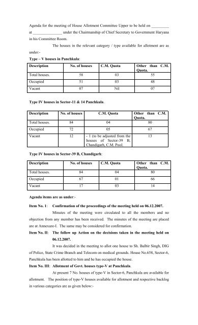 Agenda for the meeting of House Allotment Committee Upper to be ...