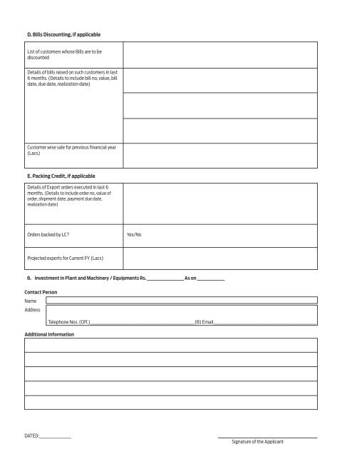 Application Form for Credit Facilities to MSEs