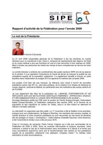 Rapport d’activité de la Fédération pour l’année 2009