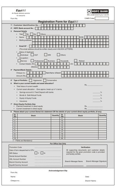 Registration Form for EquiALL.cdr - HDFC Bank