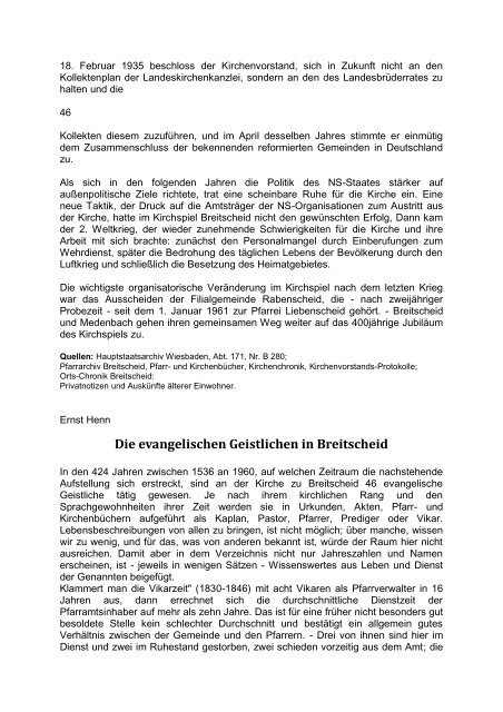Evangelische Kirche und Pfarrei Breitscheid/Dillkreis Vorwort