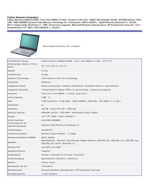Fujitsu Siemens Computers Fujitsu Siemens LifeBook E8420 - H+DG