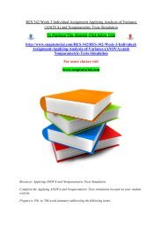 RES 342 Week 3 Individual Assignment Applying Analysis of Variance (ANOVA) and Nonparametric Tests Simulation/Snaptutorial