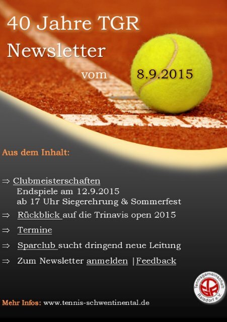 40 Jahre TGR - Newsletter vom 8.9.2015