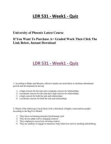 LDR 531 Week1 Quiz HomeWork Help For UOP Students