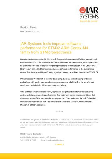 IAR Systems tools improve software performance for STM32 ARM ...