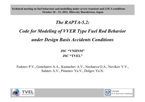 The RAPTA-5.2: Code for Modeling of VVER Type Fuel Rod - IAEA