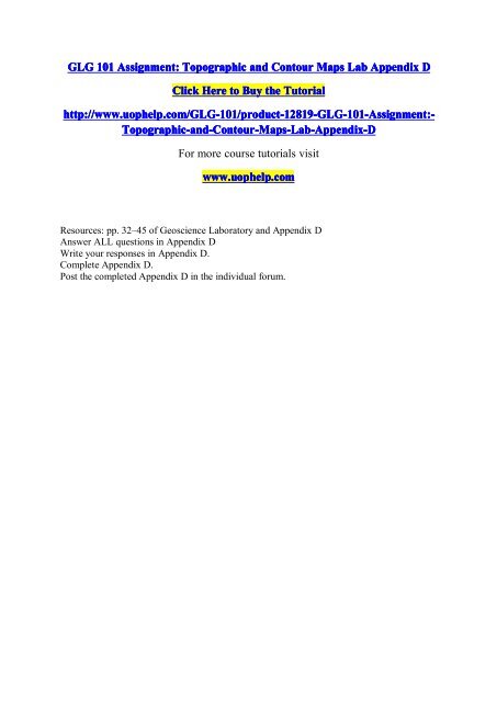 GLG 101 Assignment Topographic and Contour Maps Lab Appendix D/uophelp