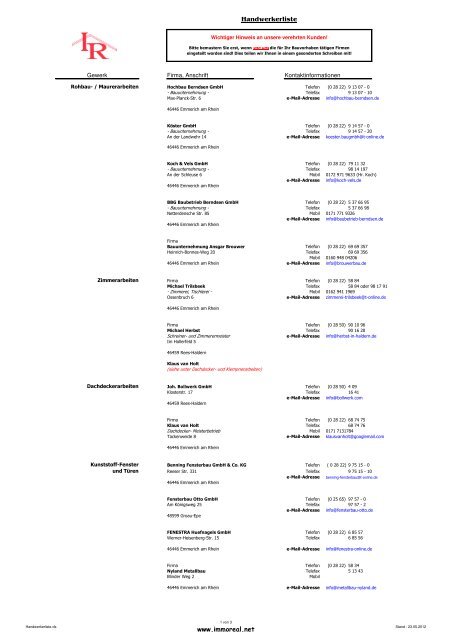 Handwerkerliste IR GmbH - ImmoReal GmbH