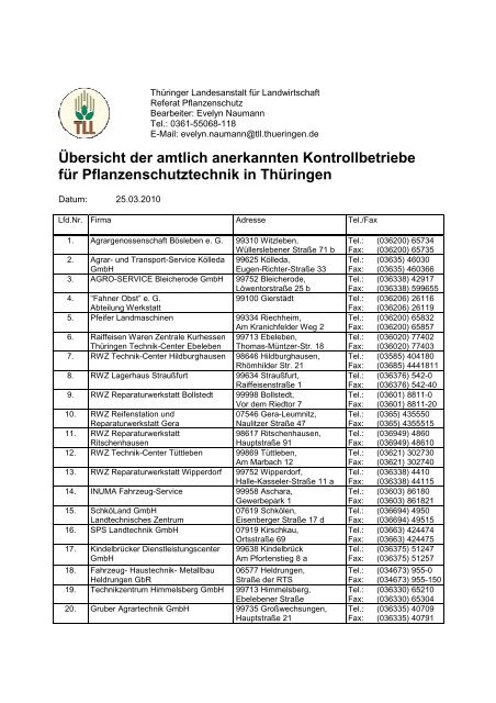 Übersicht der amtlich anerkannten Kontrollbetriebe für - Isip