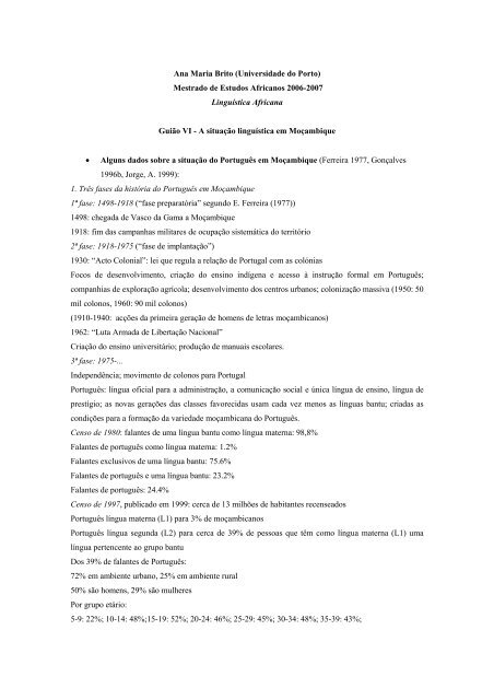 Mestrado de Estudos Africanos 2006-2007 LinguÃ­stica Africana ...