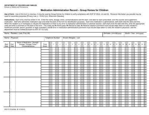 Medication Administration Record – Group Homes for Children