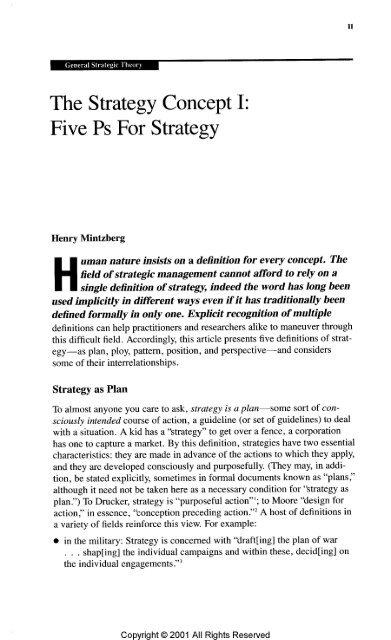 The Strategy Concept I: Five Ps For Strategy. - Athene