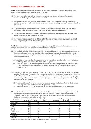 Solutions ECN 230 Final exam Fall 2013