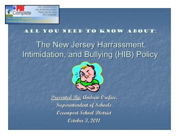 The New Jersey Harrassment Intimidation and Bullying (HIB) Policy