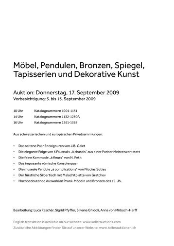 Möbel, Pendulen, Bronzen, Spiegel, Tapisserien und Dekorative Kunst